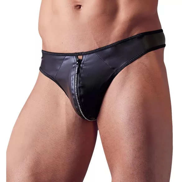 Svenjoyment - tanga masculino brilhante com zíper e strass - preto - 2XL