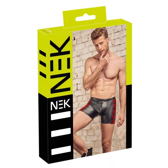 NEK - cueca boxer com zíper - detalhe vermelho lateral - preta - L