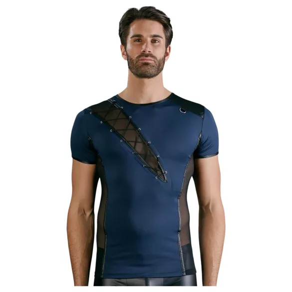 NEK - camisa masculina sexy com cordão e renda preta - azul