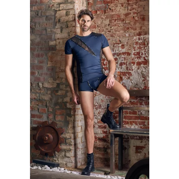 NEK - camisa masculina sexy com cordão e renda preta - azul