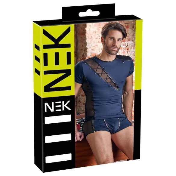 NEK - Camiseta Masculina Azul com Cordões e Detalhes em Tela - L