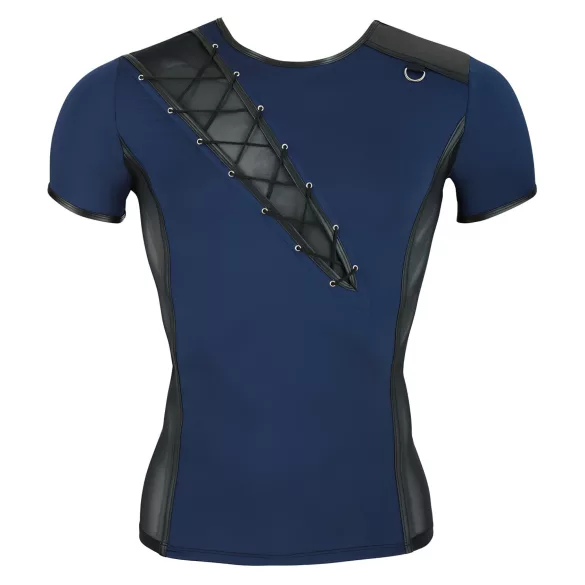 NEK - camisa masculina sexy com cordão e renda preta - azul - L