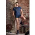 NEK - camisa masculina sexy com cordão e renda preta - azul - L