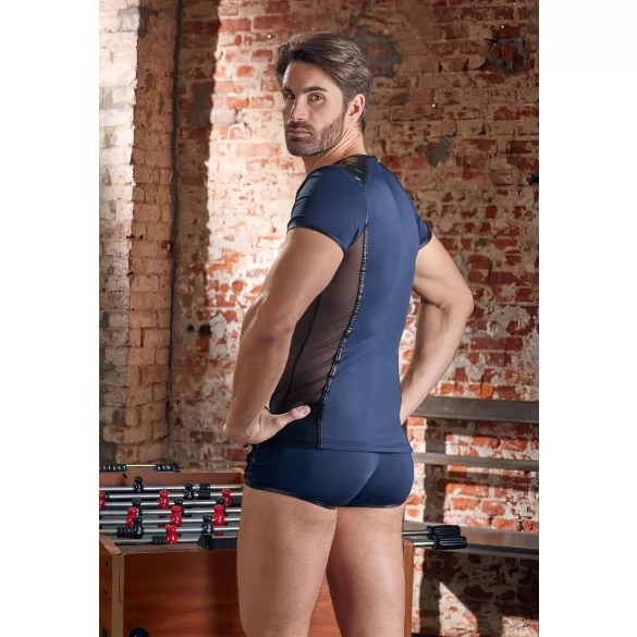 NEK - camisa masculina sexy com cordão e renda preta - azul - L