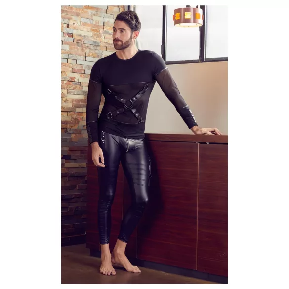 NEK - camiseta masculina manga longa com alças cruzadas (preto) - M
