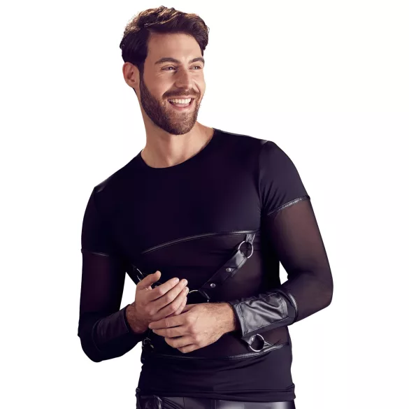 NEK - camiseta masculina manga longa com alças cruzadas (preto) - XL