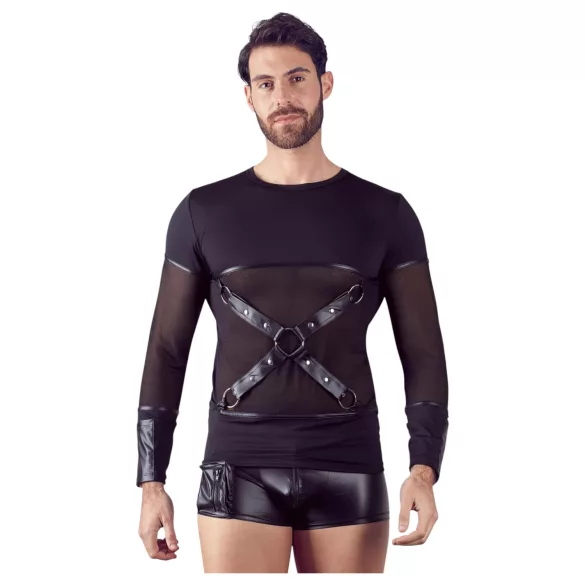 NEK - camiseta masculina manga longa com alças cruzadas (preto) - XL