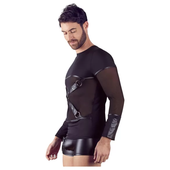 NEK - camiseta masculina manga longa com alças cruzadas (preto) - XL