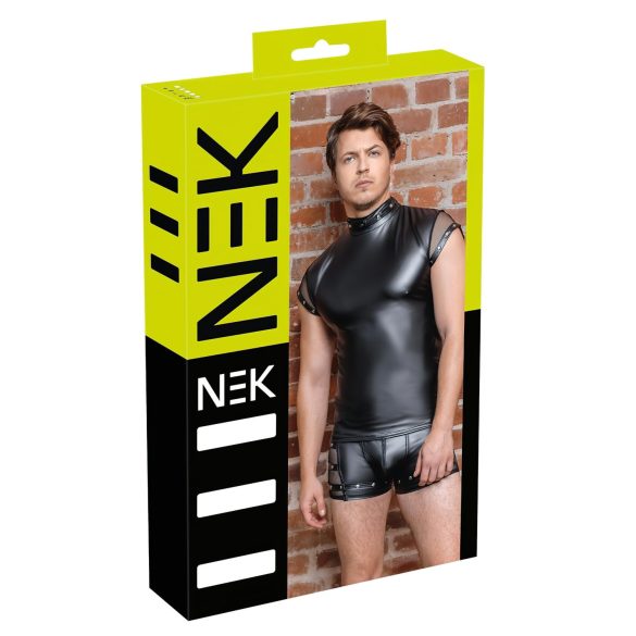 Camiseta Masculina NEK - Preto com Rebites e Tela - M