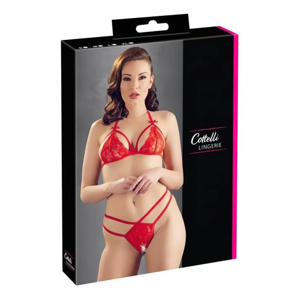 Cottelli - conjunto de sutiã rendado aberto (vermelho) - L