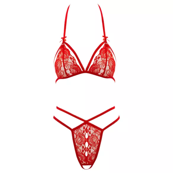 Cottelli - conjunto lingerie renda aberto - sutiã e calcinha - vermelho - L