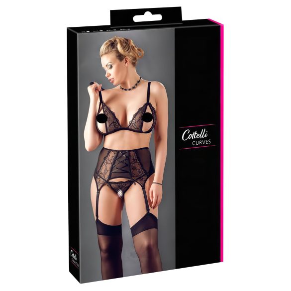 Cottelli Plus Size - Trio de lingerie rendada (preto)