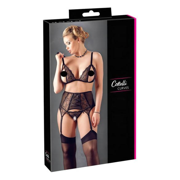 Cottelli Plus Size - Trio de lingerie rendada (preto)