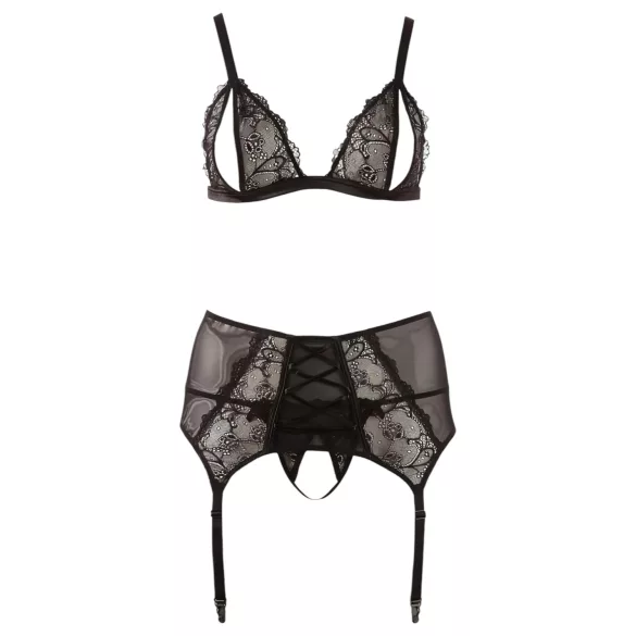 Cottelli Plus Size - conjunto lingerie rendada - tamanho grande - preto - XXXL