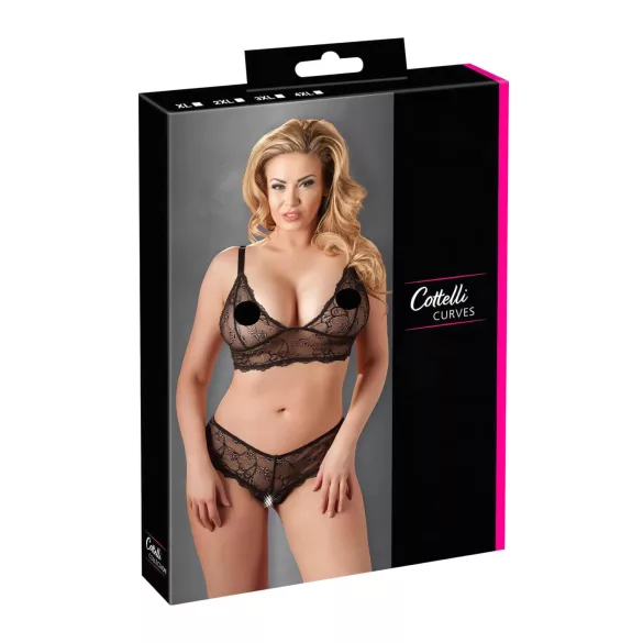 Cottelli Plus Size - conjunto lingerie rendado - preto - XXXXL