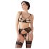 Abierta Fina - conjunto de renda brilhante (preto) - XL