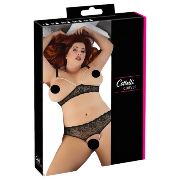 Cottelli Plus Size - Conjunto de sutiã com pérolas (preto)