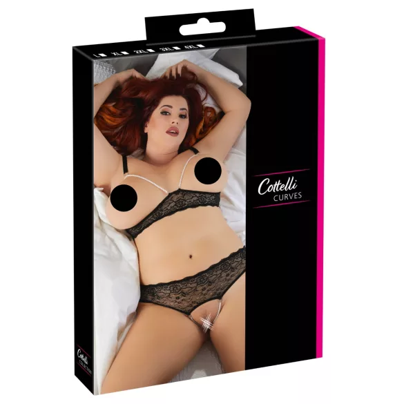 Cottelli Plus Size - conjunto de lingerie com pérolas - preto - 2XL