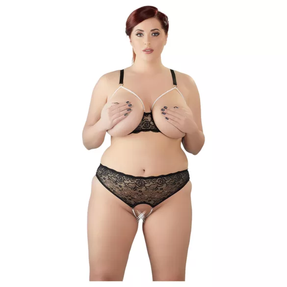 Cottelli Plus Size - conjunto de lingerie com pérolas - preto - 2XL