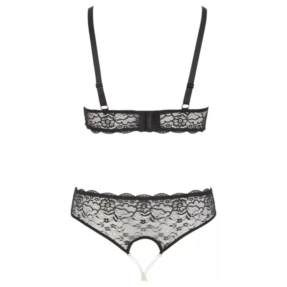 Cottelli Plus Size - conjunto de lingerie com pérolas - preto - 2XL