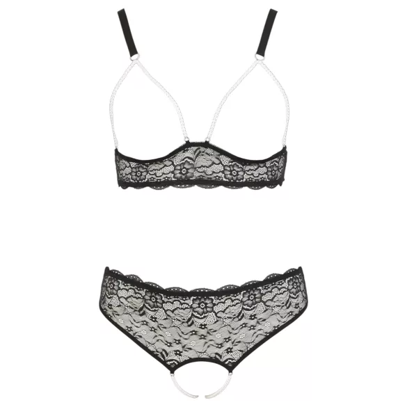 Cottelli Plus Size - conjunto de lingerie com pérolas - preto - 2XL