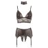 Cottelli Bondage - conjunto lingerie rendada brilhante (4 peças)