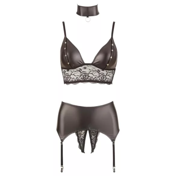Cottelli Bondage - conjunto lingerie rendado brilhante 4 peças - M