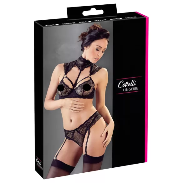 Cottelli - conjunto de sutiã rendado com gola (preto) - 80B/M
