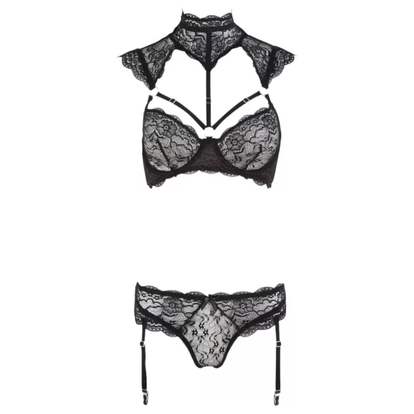 Cottelli - conjunto de sutiã rendado com gola (preto) - 80B/M