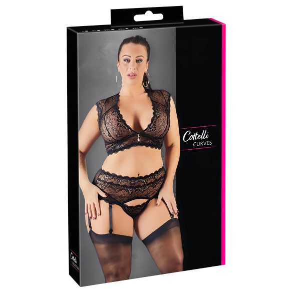 Cottelli Plus Size - Conjunto de renda c/ strass (preto) - 3XL
