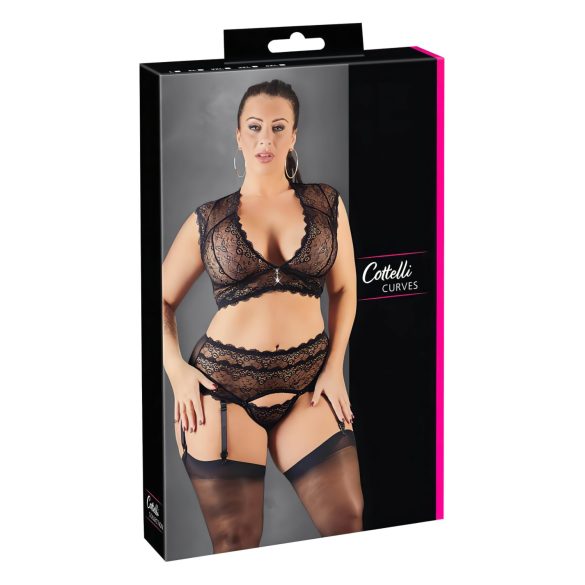 Cottelli Plus Size - Conjunto de renda c/ strass (preto) - 3XL