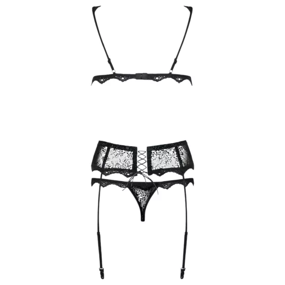 Obsessive - conjunto de lingerie bordado delicado - preto