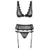 Conjunto de Lingerie Obsessive Emperita - Elegância Bordada (Preto) - L/XL