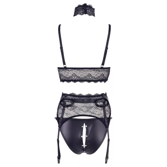 Cottelli Bondage - conjunto de lingerie rendada com algemas (preto)