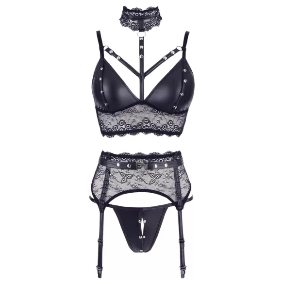 Cottelli Bondage - conjunto de lingerie rendada com algemas (preto) - L