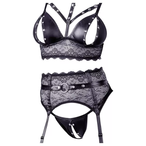Cottelli Bondage - conjunto de lingerie rendada com algemas (preto) - L