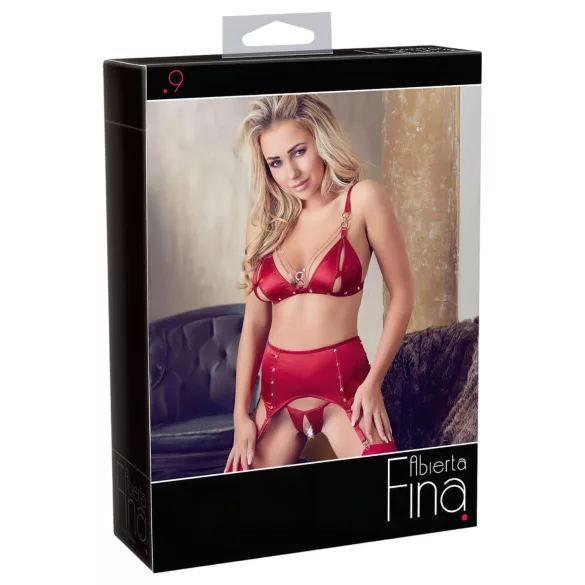 Abierta Fina - conjunto de lingerie brilhante com correntes (vermelho)