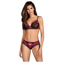 Obsessive Tulia - conjunto de lingerie rendada (preto-rosa)