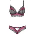 Obsessive Tulia - conjunto de lingerie rendada (preto‑rosa)