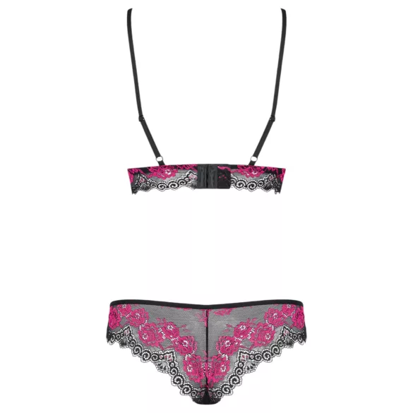 Obsessive Tulia - conjunto de lingerie rendada (preto‑rosa) - L/XL