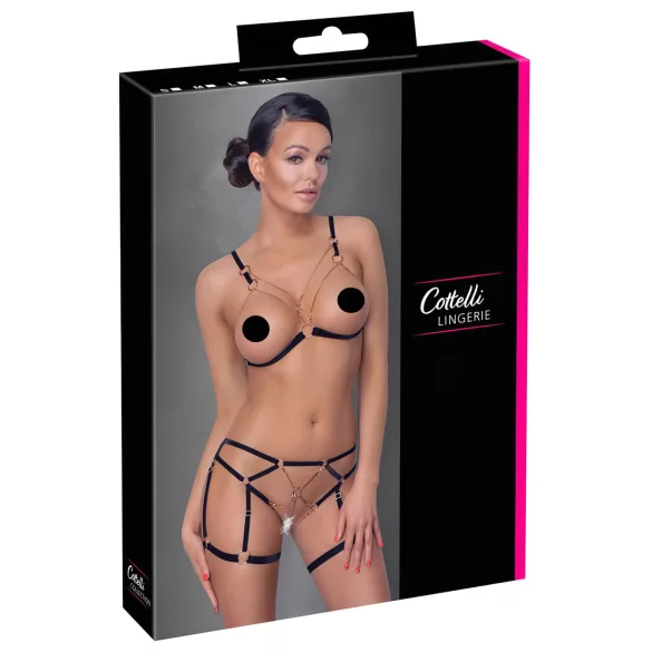 Cottelli - arnês corporal com correntes decorativas - 2 peças - preto - M