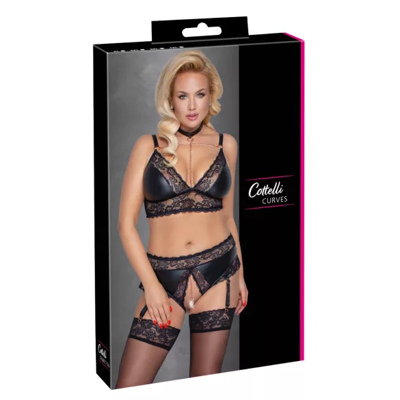 Cottelli Curves - conjunto lingerie brilho - preto - 2XL