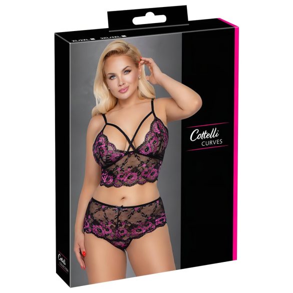 Cottelli Plus Size - conjunto floral preto-lilás - 3XL/4XL