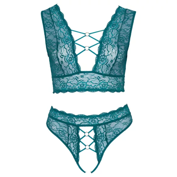 Cottelli Curves - conjunto de lingerie rendada com espartilho (azul) - 2XL