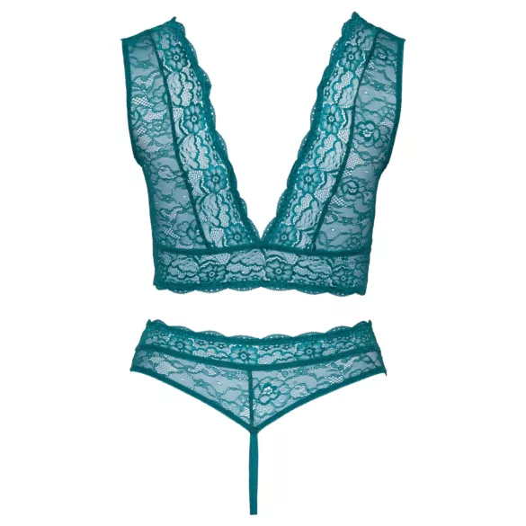 Cottelli Curves - conjunto de lingerie rendada com espartilho (azul) - 2XL