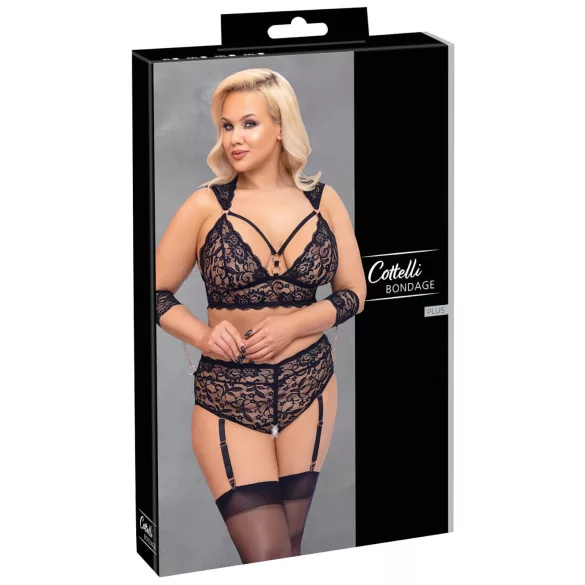 Cottelli Bondage Plus Size - conjunto de sutiã rendado (preto) - 4XL