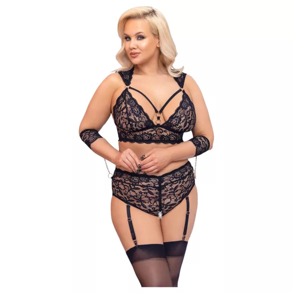 Cottelli Bondage Plus Size - conjunto de sutiã rendado (preto) - 4XL