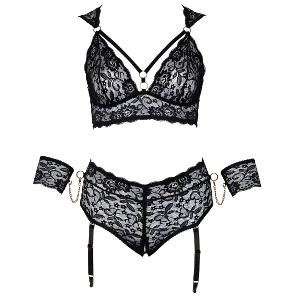 Cottelli Bondage Plus Size - conjunto de sutiã rendado (preto) - 4XL