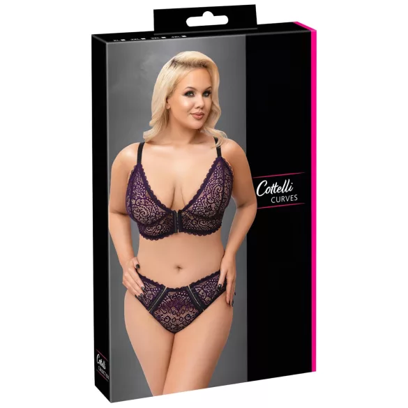 Cottelli Plus Size - conjunto de sutiã transparente c/ padrão (roxo)