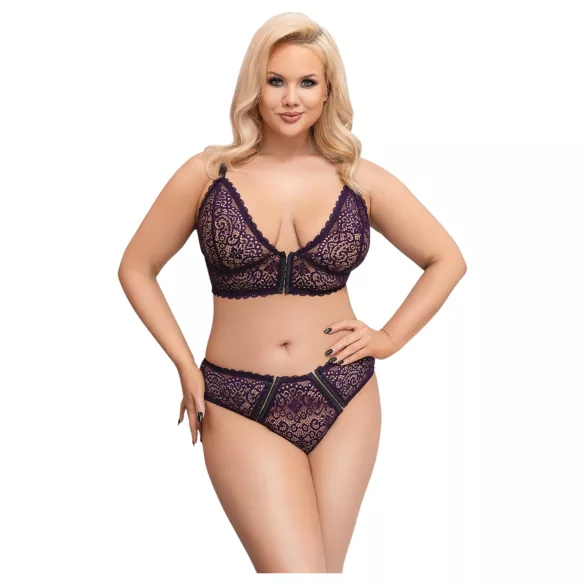 Cottelli Plus Size - conjunto de sutiã transparente c/ padrão (roxo)